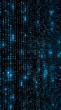 falling blue binary code digital rain data stream