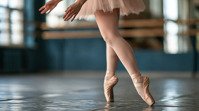 Ballerina performing pointe work in dance studio