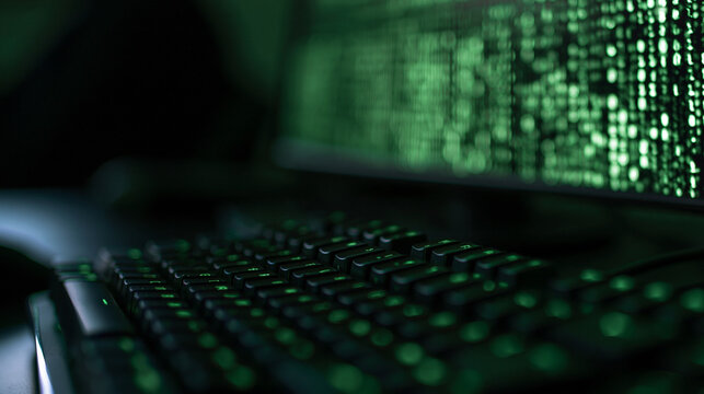 green computer keyboard and monitor screen