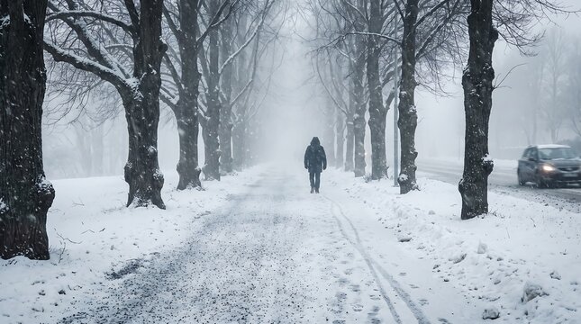 Person walking on snowy street