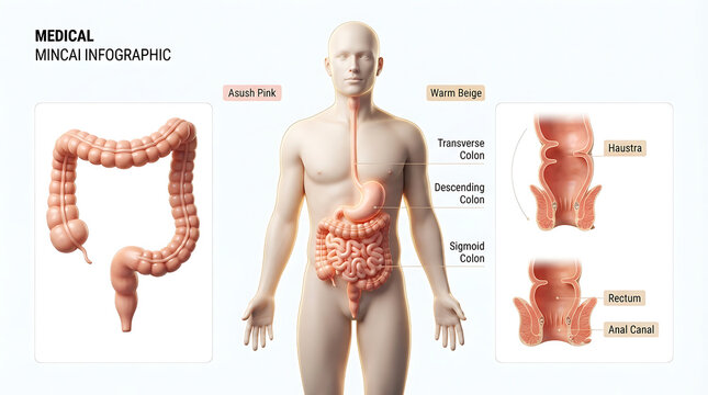 Medical Infographic Showing the Human Digestive System, Anatomical Illustration Featuring Anatomy, Diagram