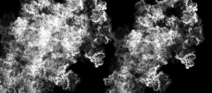 Intricate white smoke patterns against black background for creative composite and visual layering.