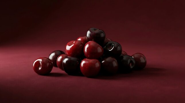 Fresh dark and red bing cherries arranged on dark background for food. bing cherries