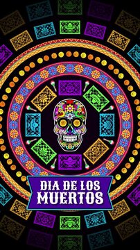D&iacute;a De Los Muertos (Vertical) - Vibrant Dia de los Muertos Sugar Skull Animated Background