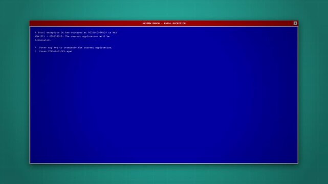 Retro Blue Screen System Error Fatal Exception and Reboot Bar