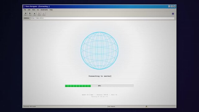 Retro 90s Web Browser Loading Screen and Connection Interface