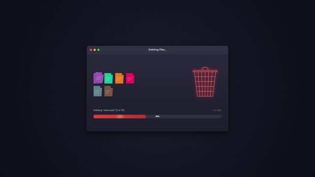 Digital File Deletion Interface Progress Bar and Trash Can