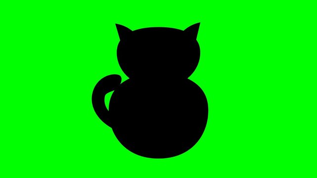 Black Cat Silhouette Animation on Green Screen Background.