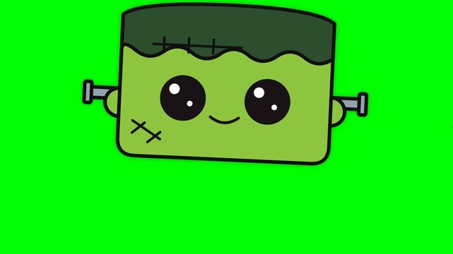 Cute Kawaii Frankenstein Monster Character Green Screen Animation.