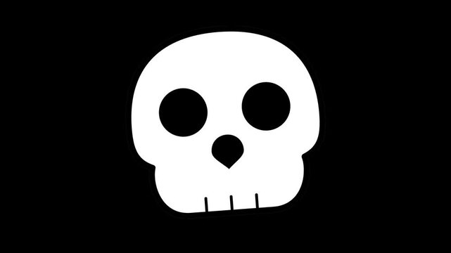 Simple White Skull Icon on Black Background for Halloween.