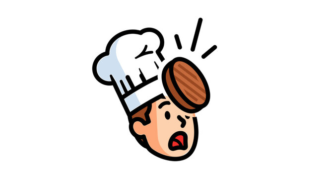 Chef getting hit by flying hamburger bun.
