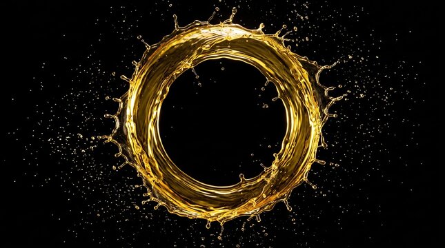 An abstract golden ring design featuring bright sparkling particles set against a dark backdrop symbolizing powerful energy and groundbreaking innovation concepts