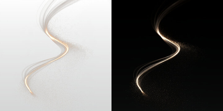 Shimmering golden trail with bright stars, shimmering particles and dynamic light effects, sparkling patterns and swirls for a festive decoration.