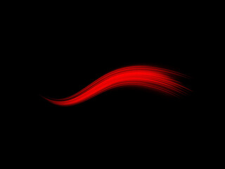 A smooth red light streak curves gracefully against a pitch-black background. The lines exhibit a glowing, layered texture with a radiant intensity. This visually striking effect is ideal. © Extrastock