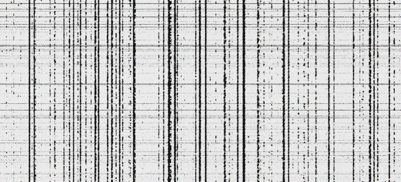 Minimal black barcode pattern with distressed vertical lines and fine grain, monochrome digital data texture background