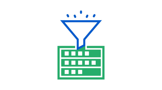 Data filtering process icon representing information refinement and organization for business analytics and technology concepts