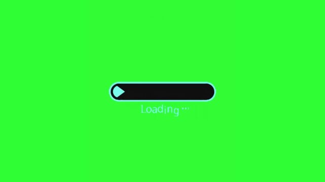 Animated white loading progress bar with changing progress states and loading text on a green chroma key background, suitable for digital products, UI mockups, videos, and presentations.

