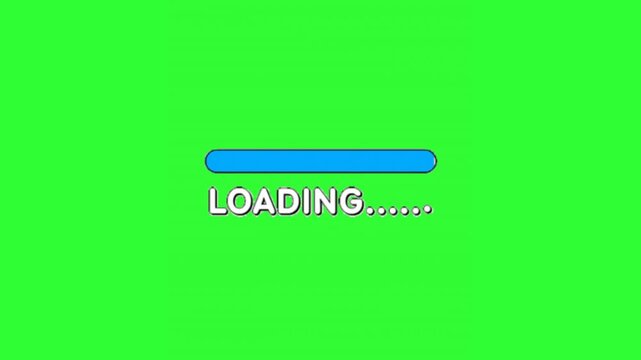 Animated blue loading progress bar with smooth progress movement on a bright green chroma key background, useful for websites, mobile apps, software screens, presentations, and digital overlays.
