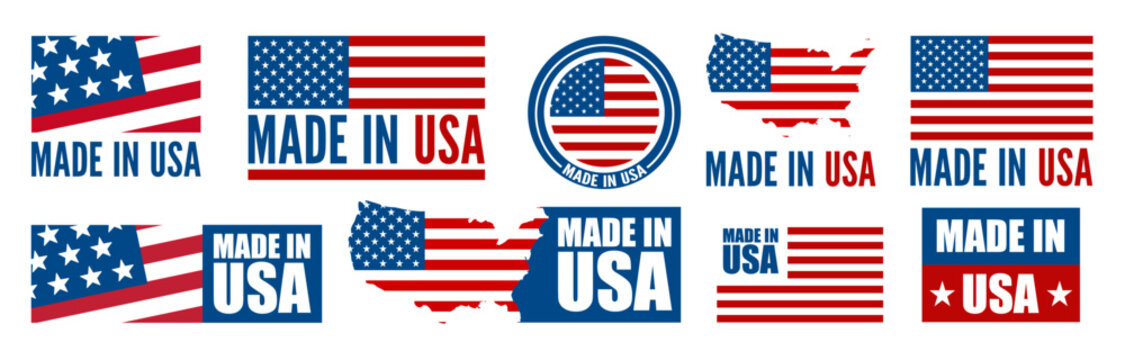 Patriotic made in usa logos featuring american flag designs