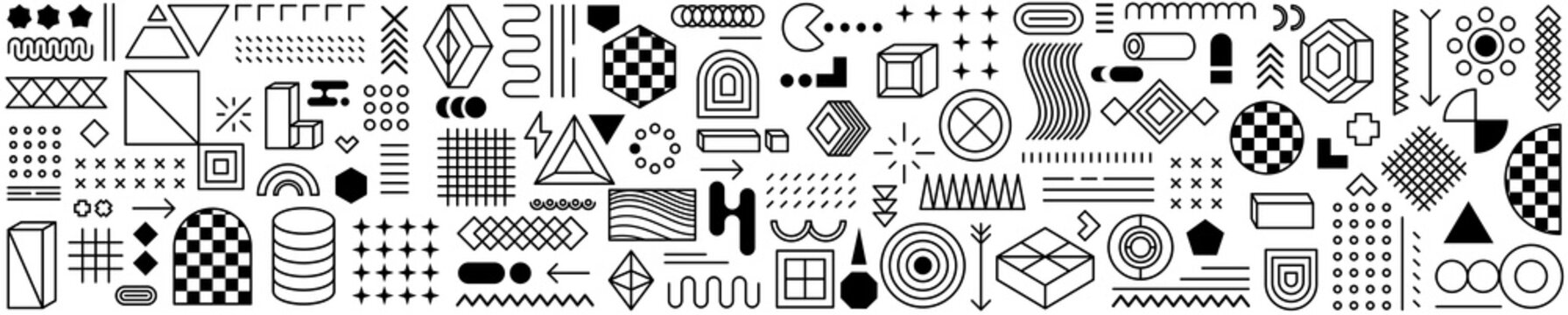 Abstract geometric patterns with lines and shapes in black and white