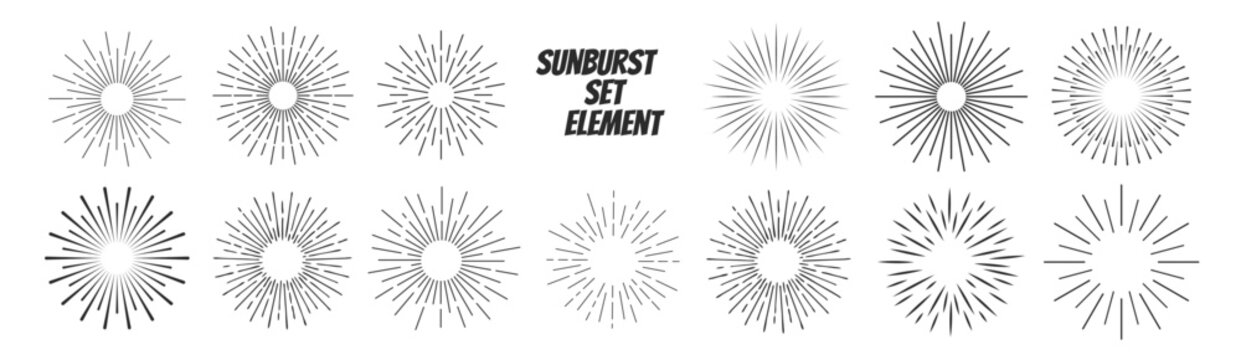Collection of black sunburst designs set with various ray patterns
