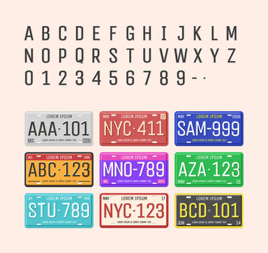 Colorful license plates and bold alphabet numbers collection