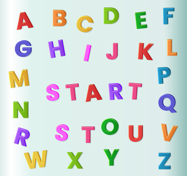 Colorful alphabet letters randomly arranged on light background