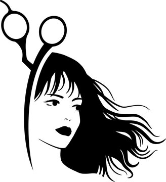 Elegant vector hairdressing icon featuring a woman's face and professional scissors art