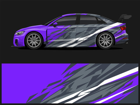 Purple camo wrapped sports sedan with racing spoiler