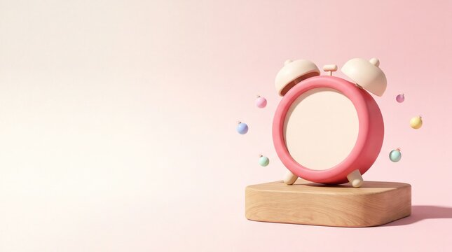 Commercial 3D e-commerce sale promotion banner featuring retro bubble alarm clock with copy space