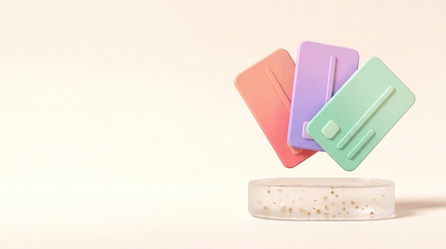 Commercial 3D e-commerce sale promotion banner featuring candy credit cards with copy space