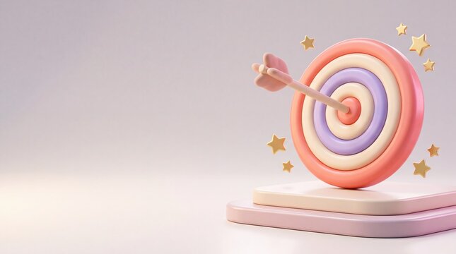 Commercial 3D e-commerce sale promotion banner with target bullseye dart success and copy space
