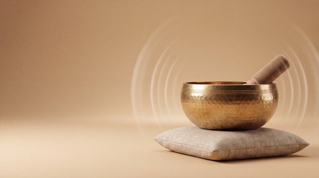 Commercial e-commerce banner for tibetan singing bowl mallet with copy space
