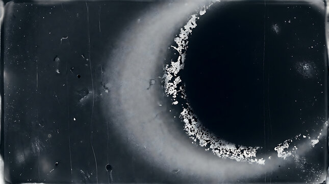 Abstract film grain texture with dark moody vignette and silver light leak overlay effect