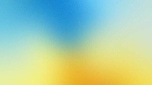 Vibrant sky blue and golden yellow speckled grain background with bright color blur and noise texture for poster design