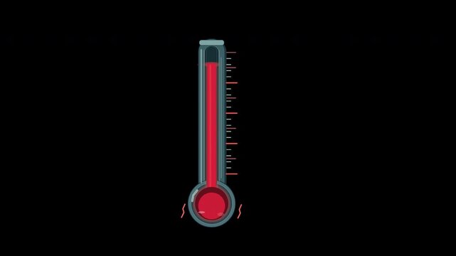 Glass thermometer with rising red temperature level on transparent background