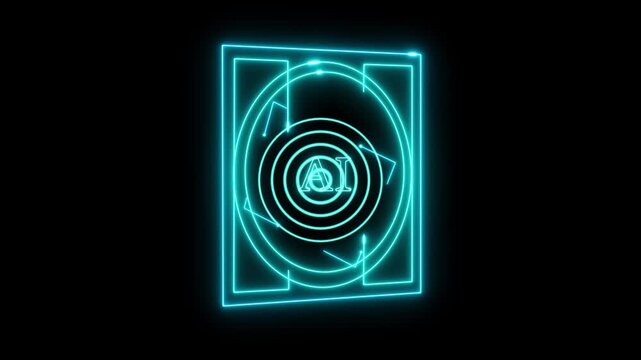 Digital artificial intelligence revolution elements logo with symbol animation on a black background.