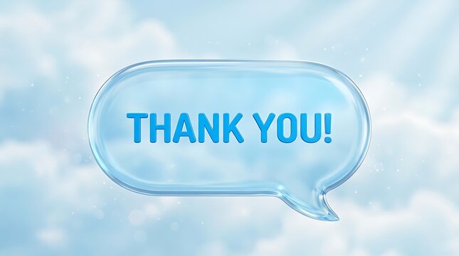 A colorful digital illustration features a speech bubble shape with the words thank you written inside using a bright and vivid shade