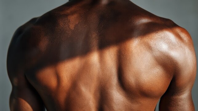 Male back with defined muscles and shadowed studio lighting World Vitiligo Day