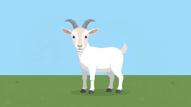 Calm Goat Standing and Gently Moving, Simple 2D Colored Vector Animation
