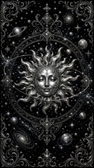 Fototapeta premium Intricate celestial design with sun and planets, perfect for mobile wallpaper.