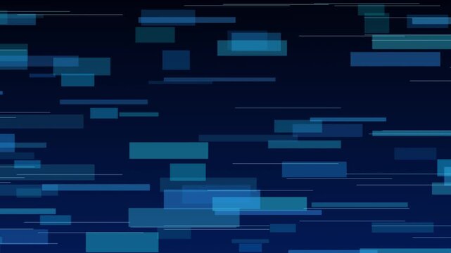 Abstract blue digital technology motion graphics background featuring glowing data streams and moving horizontal rectangles in video clip