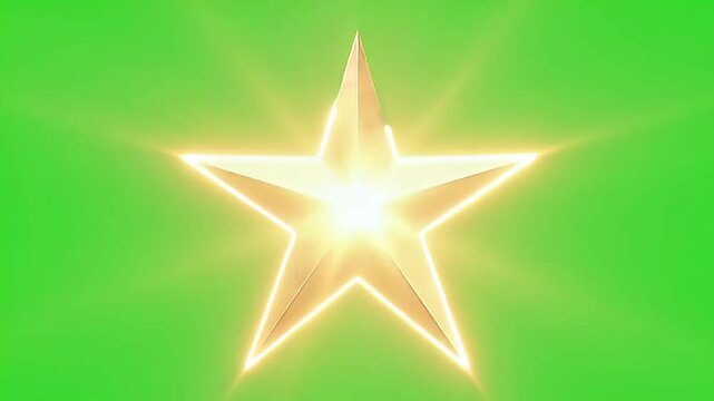 Glowing golden star isolated on green screen background for composite video editing and motion graphics projects.