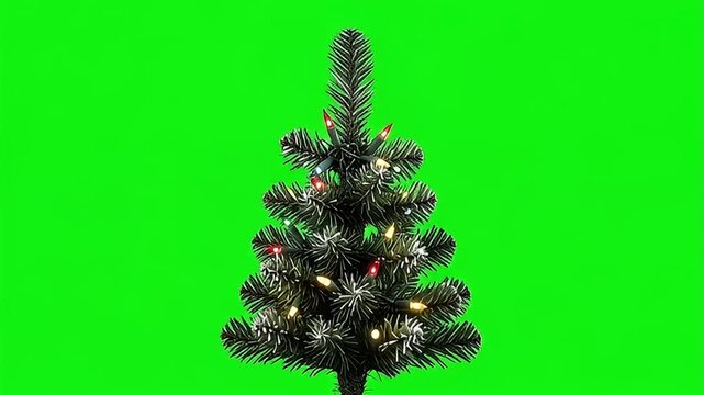 Decorated Christmas tree with colorful lights on green screen for new year 2027 compositing footage.