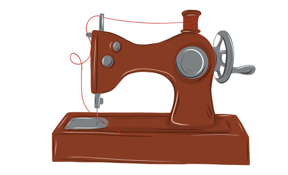 Vintage sewing machine line art vector illustration isolated on background