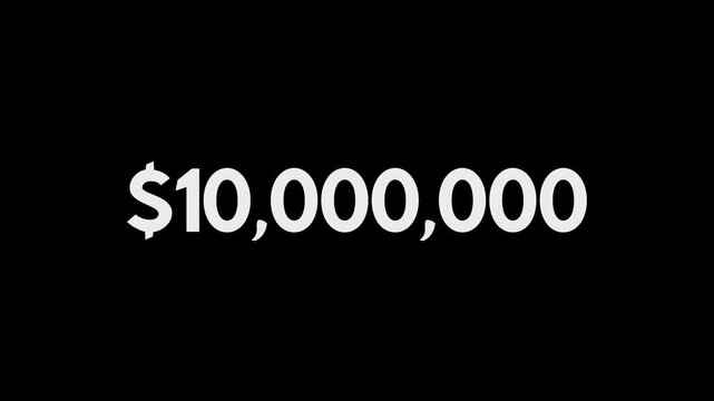 Dollar Counter 0 to 10 Million (10M) USD Money Animation Transparent Background Alpha Channel