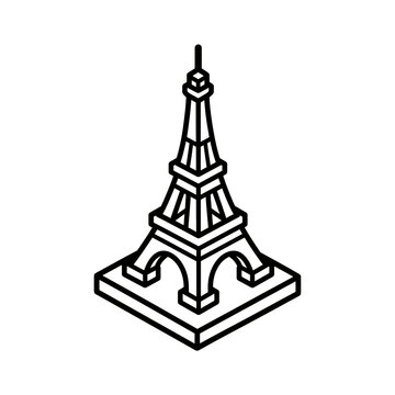 Eiffel Tower black outline isometric vector icon