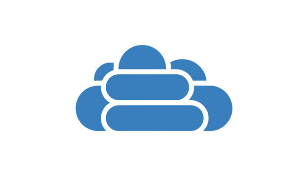 Blue cloud icon composed of layered horizontal rounded shapes, creative computing or weather concept.