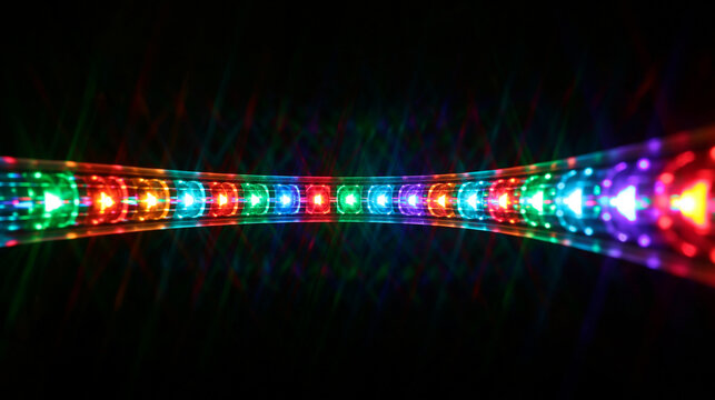 Colorful led strip lights glowing against dark background