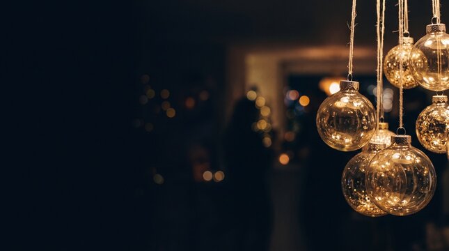 Golden Christmas ornaments, festive holiday decoration, sparkling glass baubles, elegant seasonal decor for winter celebrations and New Year's Eve.